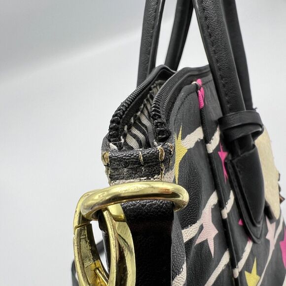Luv Betsey by Betsey Johnson Satchel Star Print Striped Black White Pink Charm - Picture 12 of 16